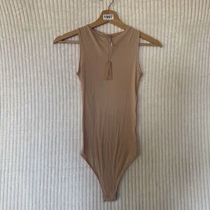 Skims Jelly Sheer Sleeveless Crewneck Thong Bodysuit In Clay Size XXS NWT
